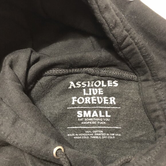 HOODIE, SM, A$$HOLES LIVE FOREVER, sweatshirt, NWOT, UNISEX - Picture 4 of 4